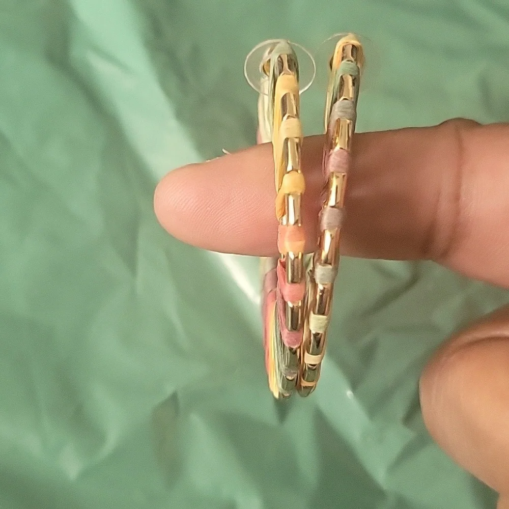 Multicolor Woven Hoop Earrings - Picture 5 of 6